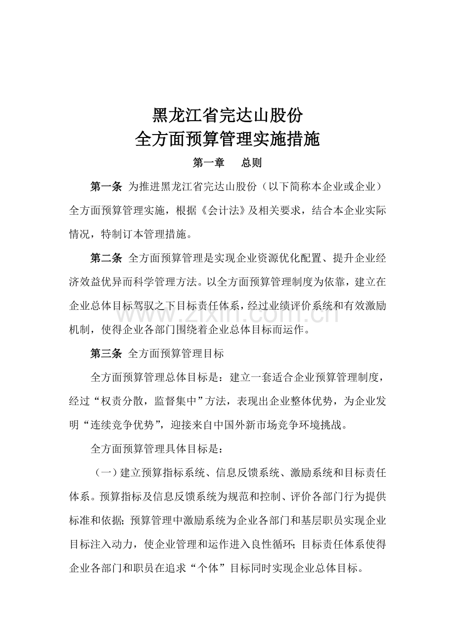 黑龙江公司全面预算管理实施制度样本.doc_第1页