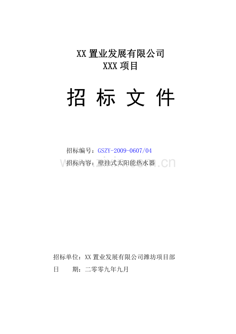 阳台壁挂分体式太阳能招标文件.doc_第1页