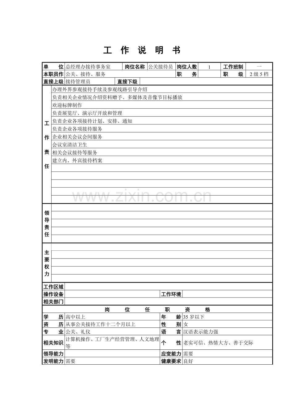 总经理办接待事务室公关接待员岗位职责样本.doc_第1页