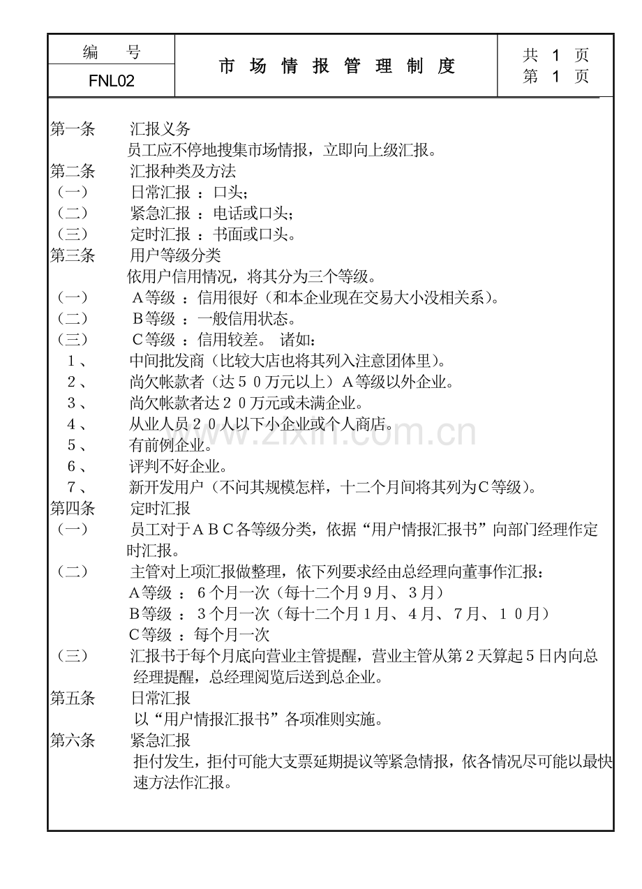 企业市场情报管理制度样本.doc_第1页