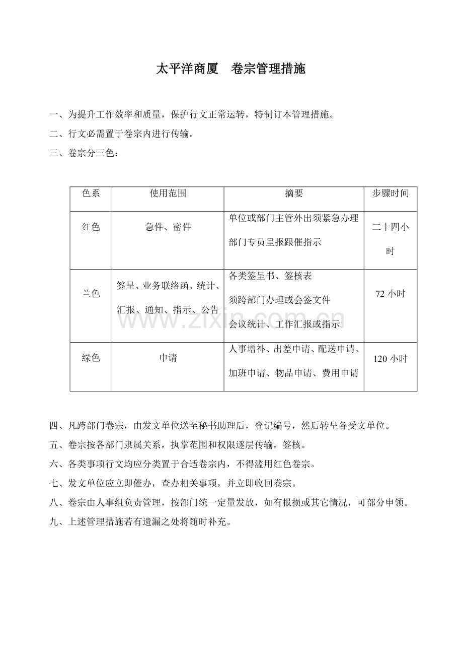 太平洋商厦卷宗管理制度样本.doc_第1页