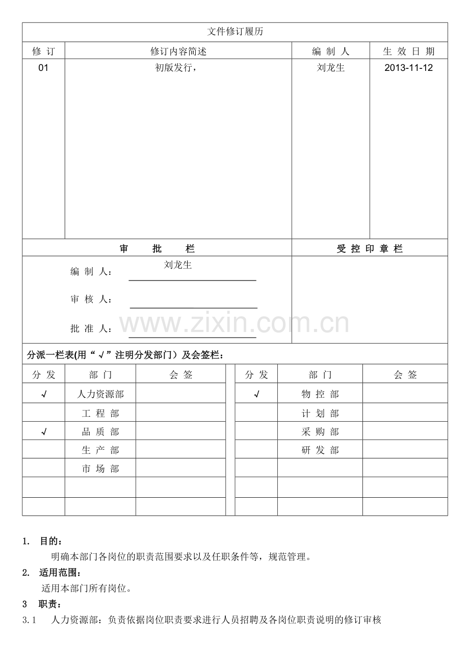 物控部岗位职责说明书.doc_第1页