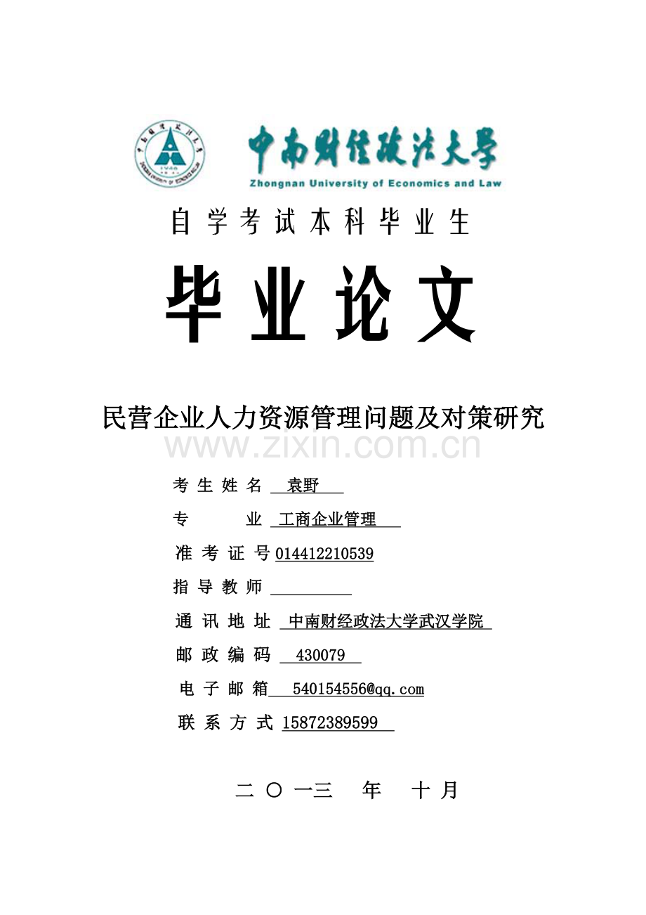 民营企业人力资源管理问题及对策研究毕业论文2.doc_第1页