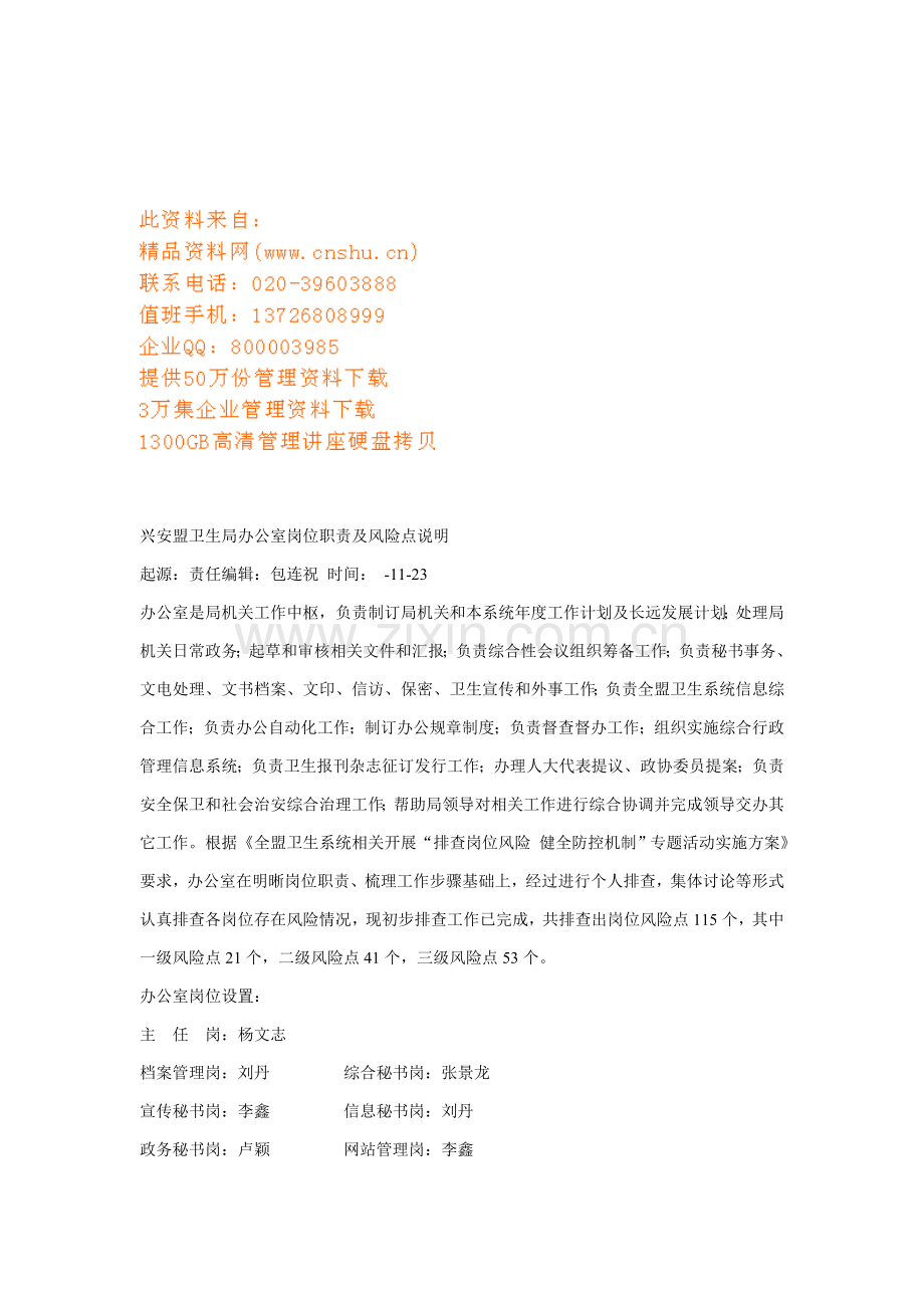 卫生局办公室岗位职责及风险点说明样本.doc_第1页