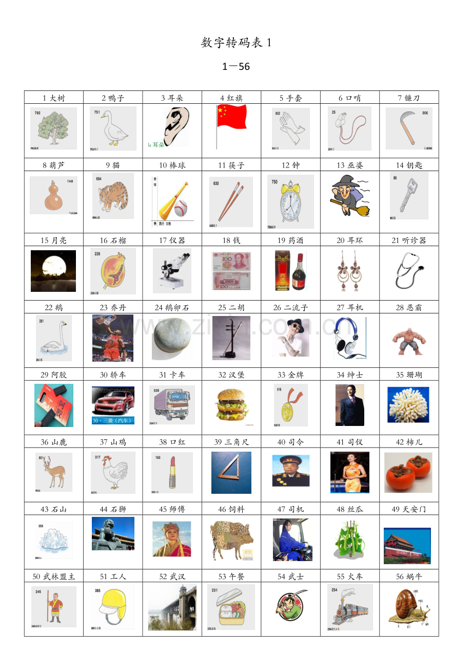 110个数字编码带图片.docx_第1页