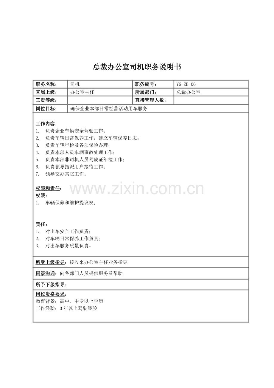 公司司机的岗位职责样本.doc_第1页
