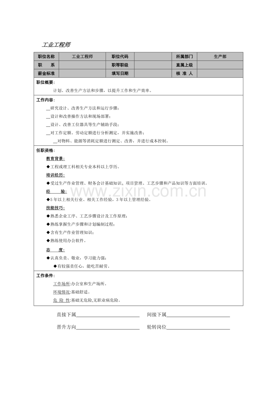 工业工程师岗位说明书样本.doc_第1页