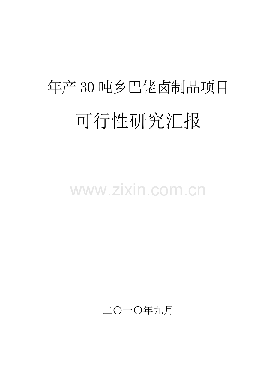 年产30吨乡巴佬卤制品项目可行性研究报告样本.doc_第1页