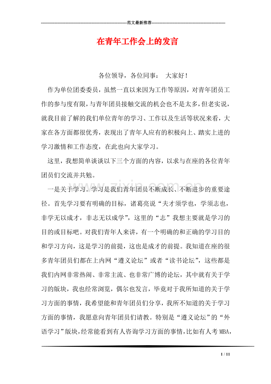 在青年工作会上的发言.doc_第1页