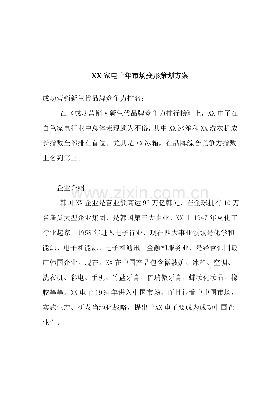 家电公司十年市场变形策划案样本.doc_第1页