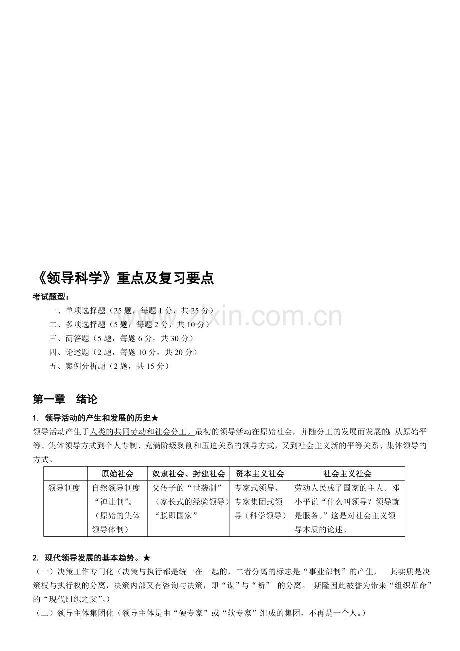 自考《领导科学》重点及复习要点资料.doc_第1页