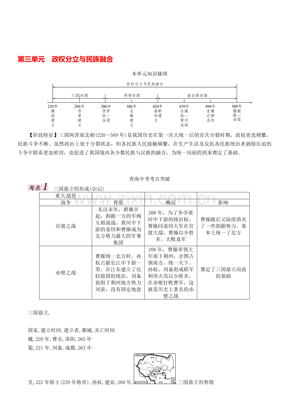 中考历史总复习-教材知识梳理篇--政权分立与民族融合练习资料.doc_第1页