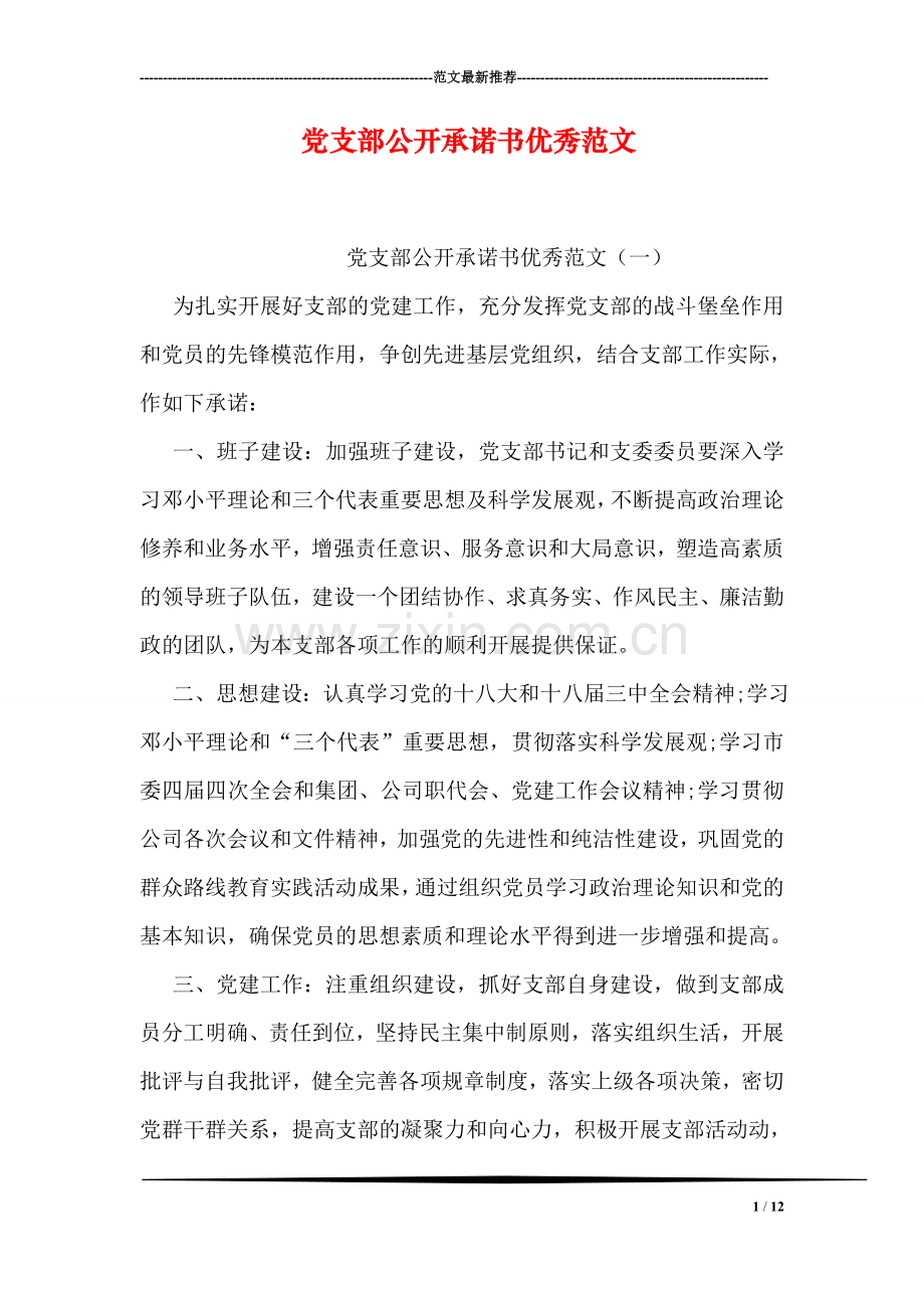 党支部公开承诺书优秀范文.doc_第1页