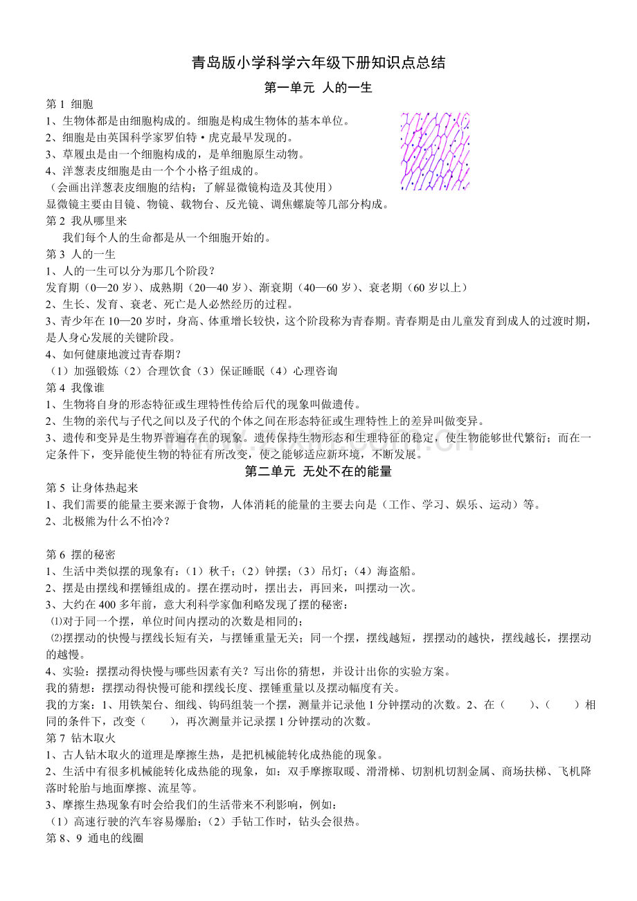 青岛版小学科学六年级下册知识点总结讲课教案.doc_第1页