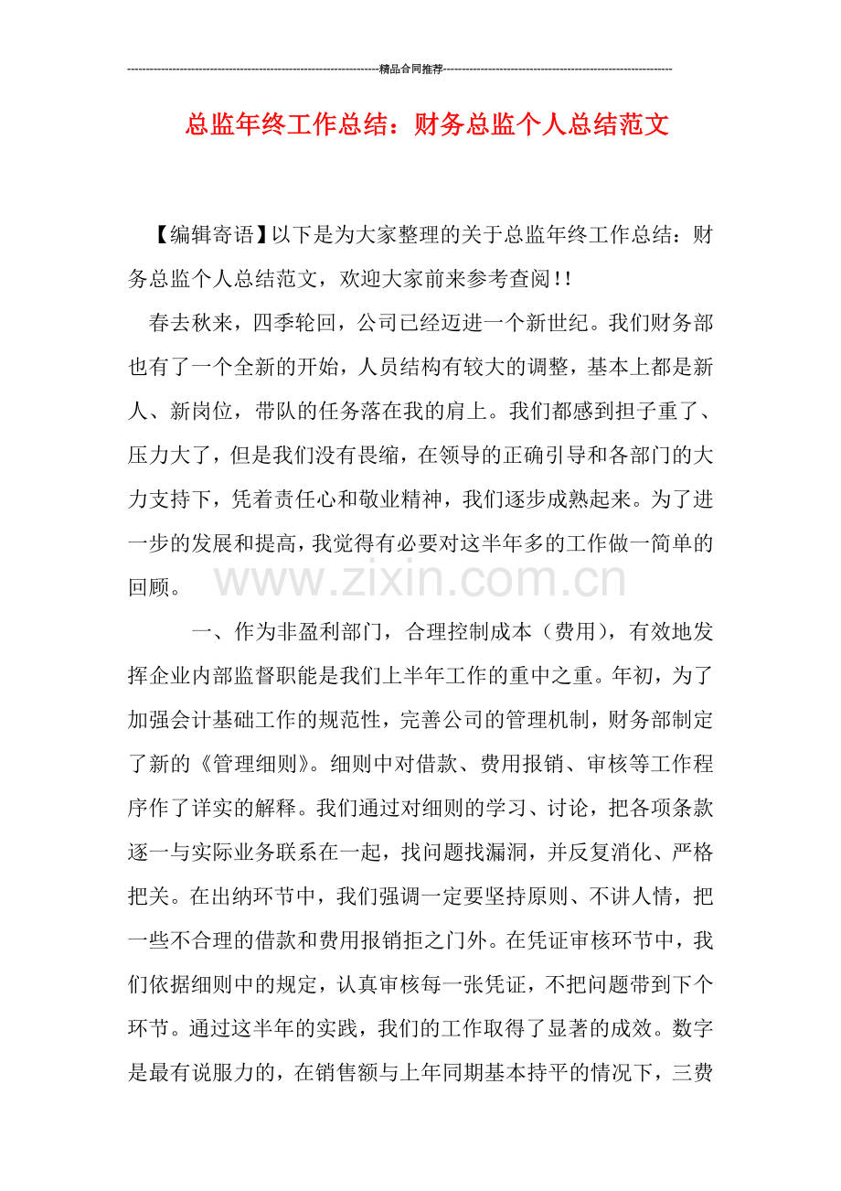 总监年终工作总结：财务总监个人总结范文.doc_第1页