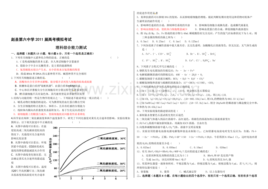 高三理综测试卷热身版.doc_第1页