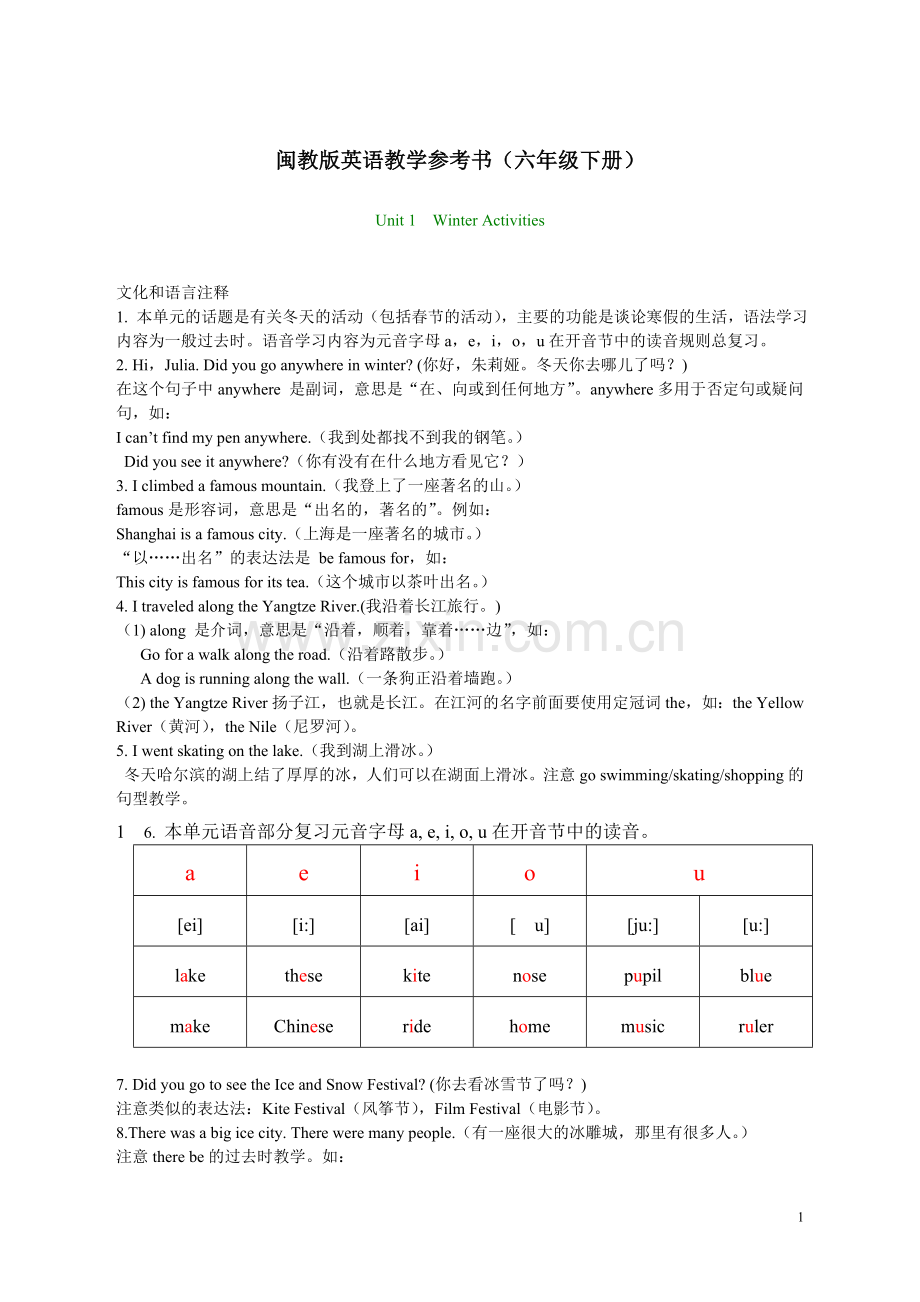 闽教版英语教学参考书(六年级下册)word版本.doc_第1页