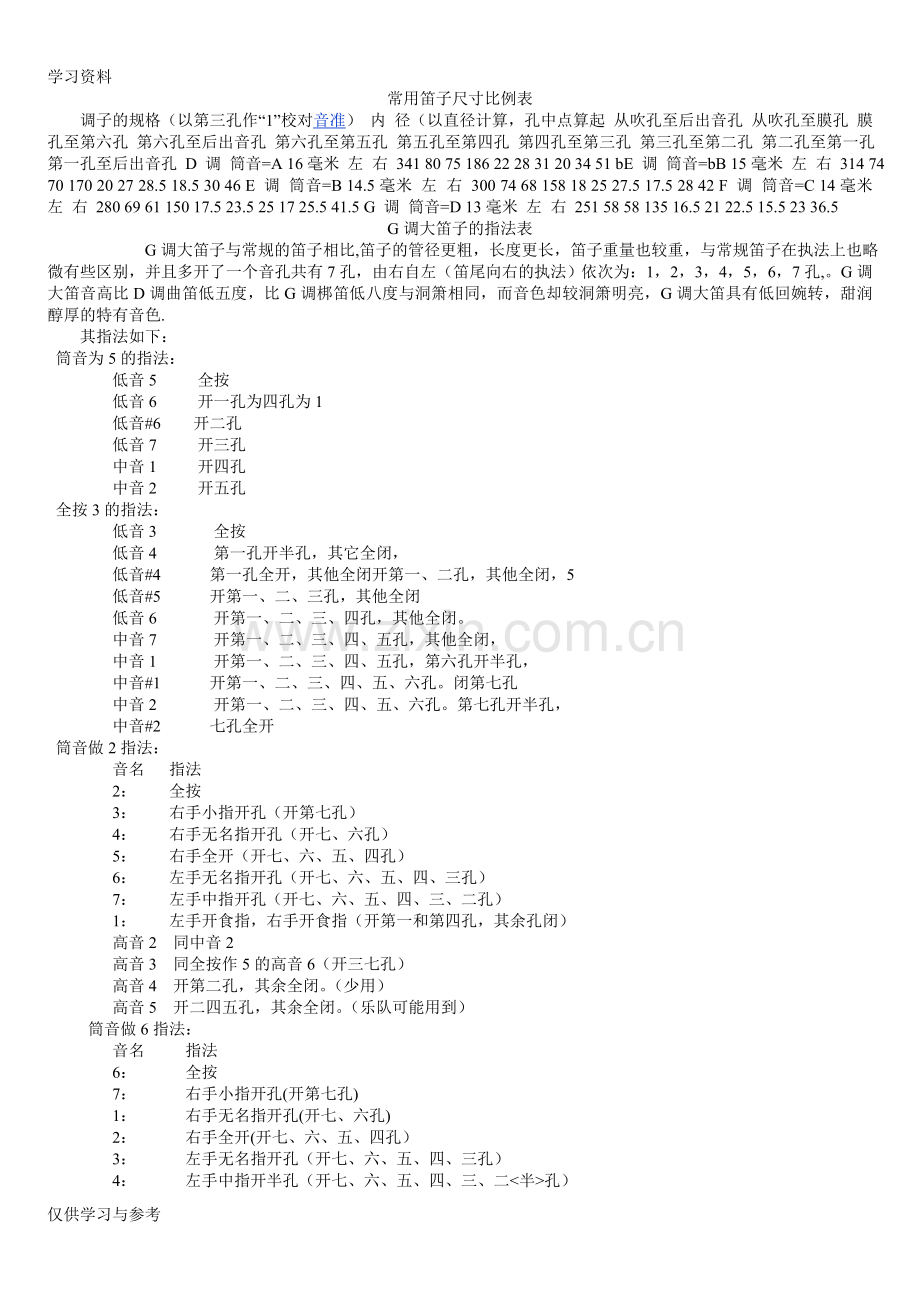 常用笛子尺寸比例表教学提纲.doc_第1页