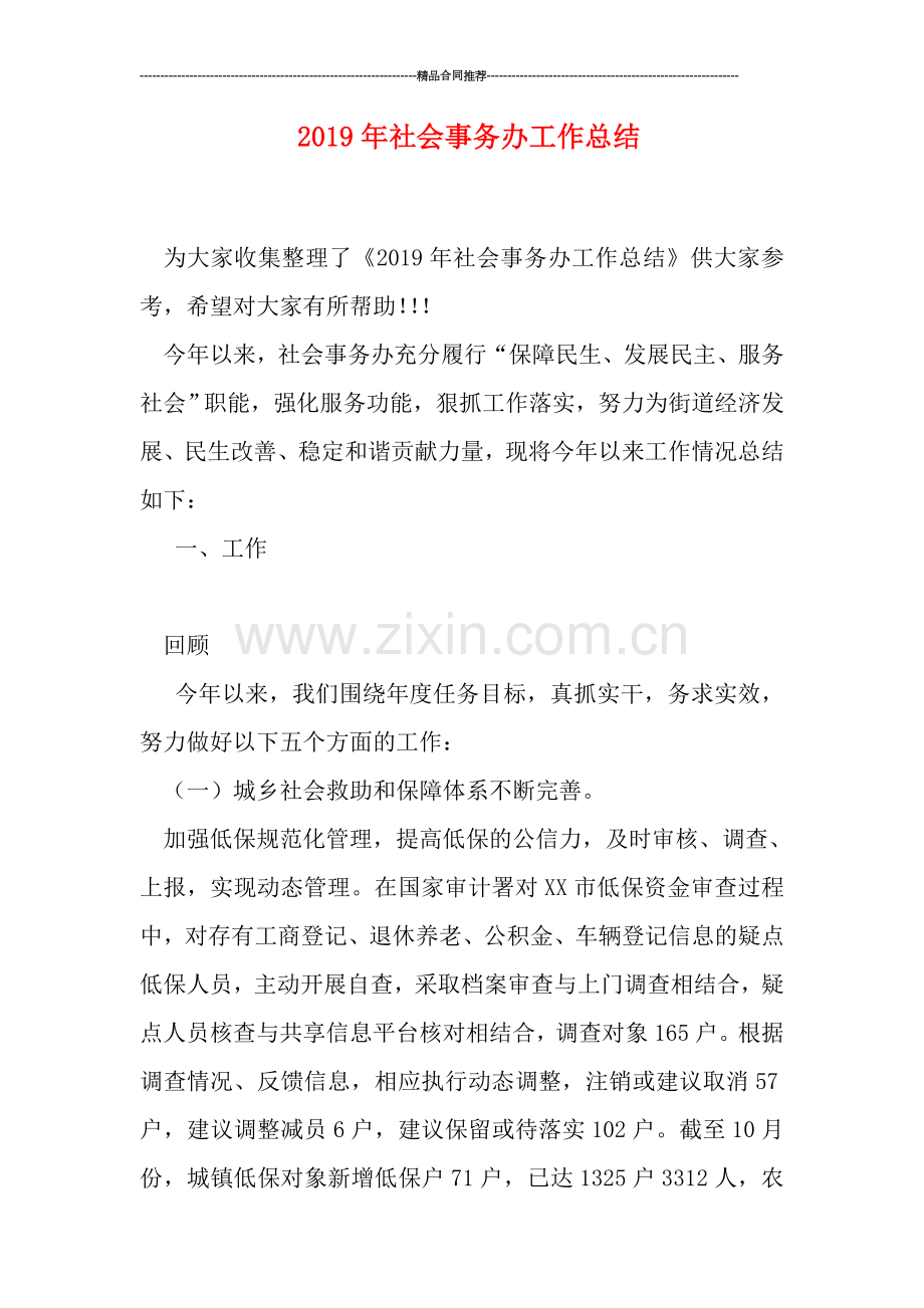 2019年社会事务办工作总结.doc_第1页
