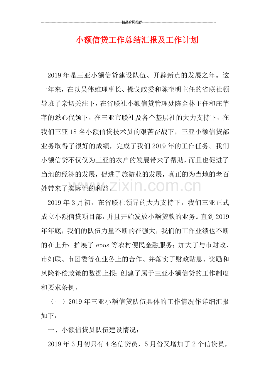 小额信贷工作总结汇报及工作计划.doc_第1页