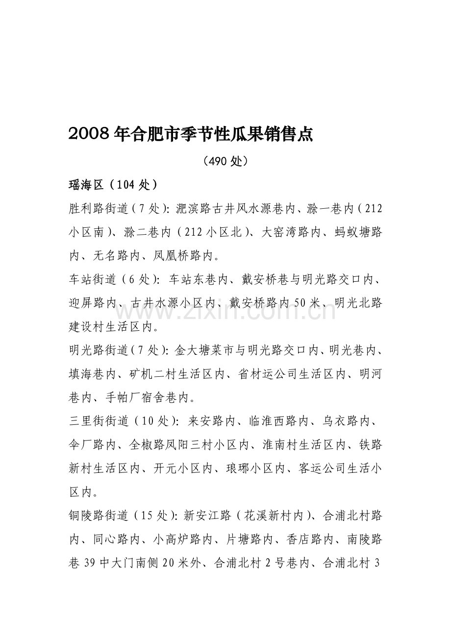 年合肥市季节性瓜果销售点资料.doc_第1页