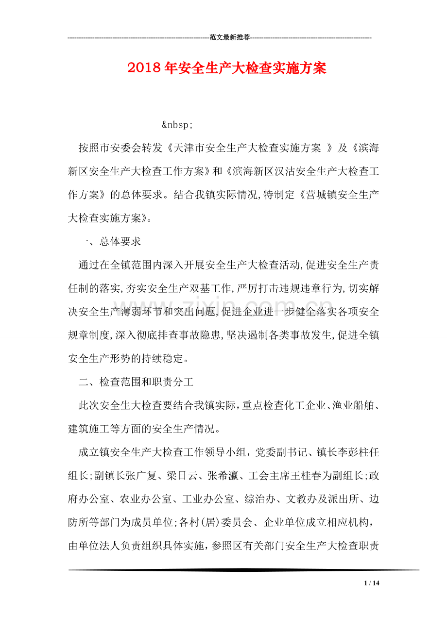 2018年安全生产大检查实施方案.doc_第1页