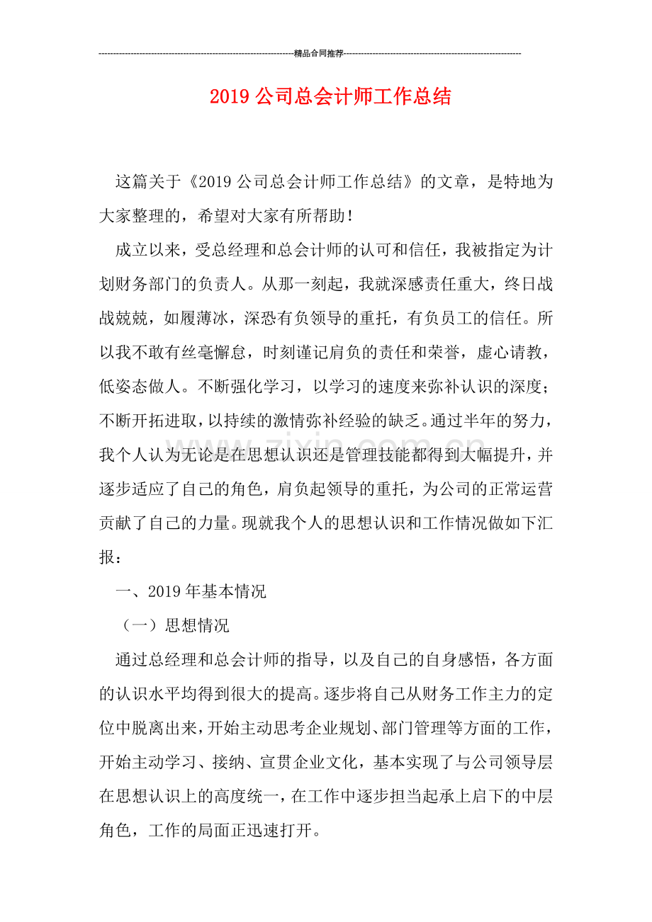 2019公司总会计师工作总结.doc_第1页