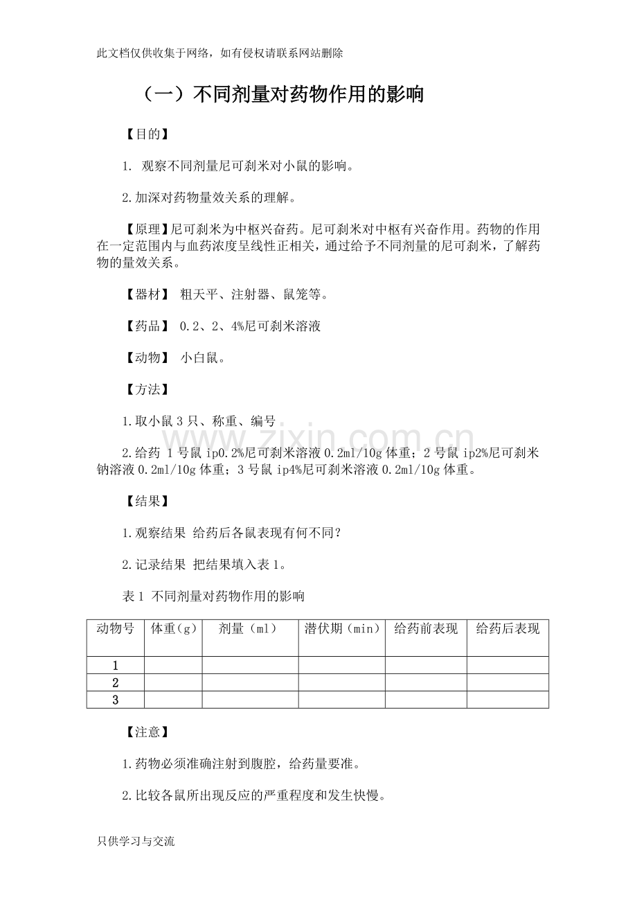 不同剂量给药途径对药物作用的影响教学文案.doc_第1页