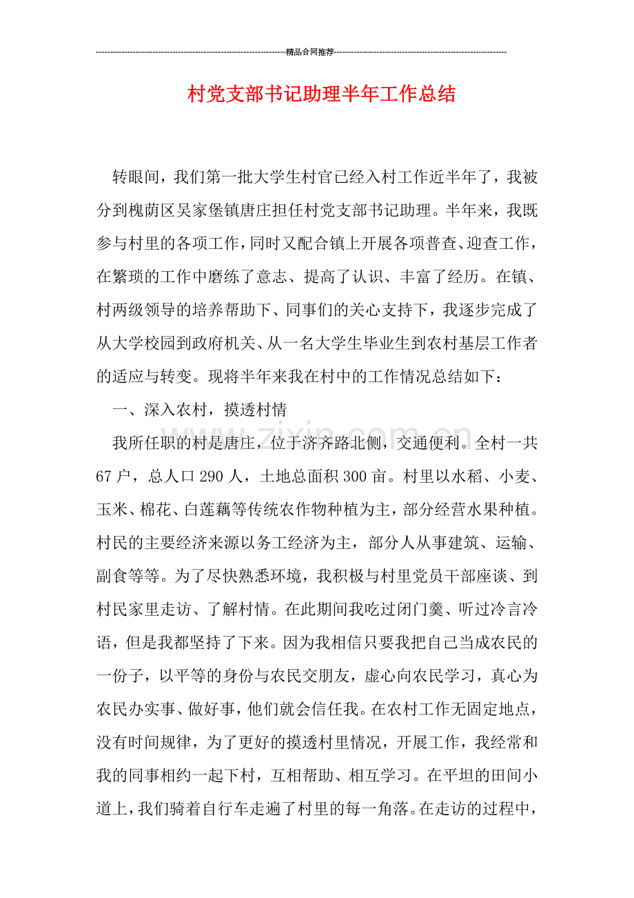村党支部书记助理半年工作总结.doc_第1页