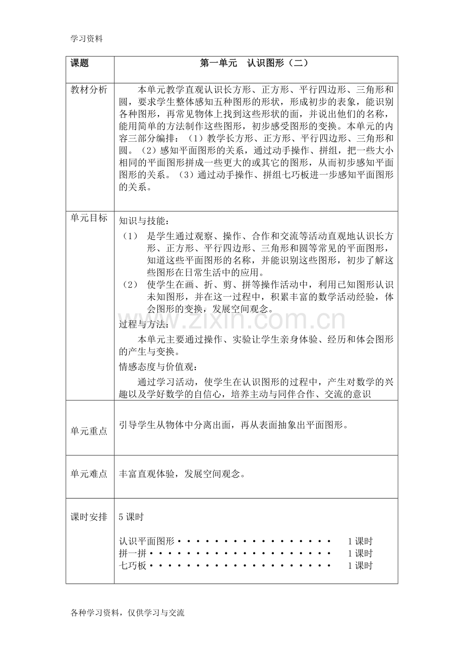 一年级数学下册第一单元教学总目标培训讲学.doc_第1页