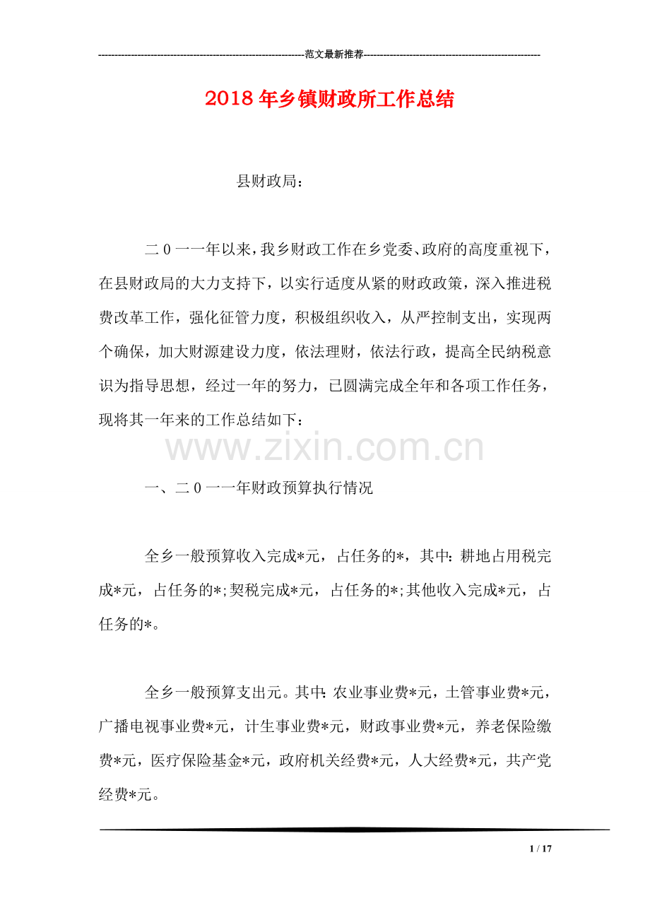 2018年乡镇财政所工作总结.doc_第1页