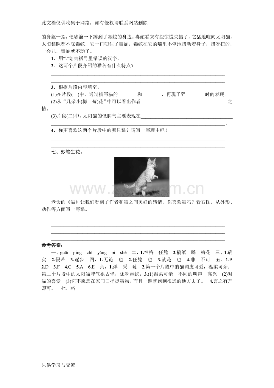 四年级语文上册《15.猫》练习题教学教材.doc_第2页