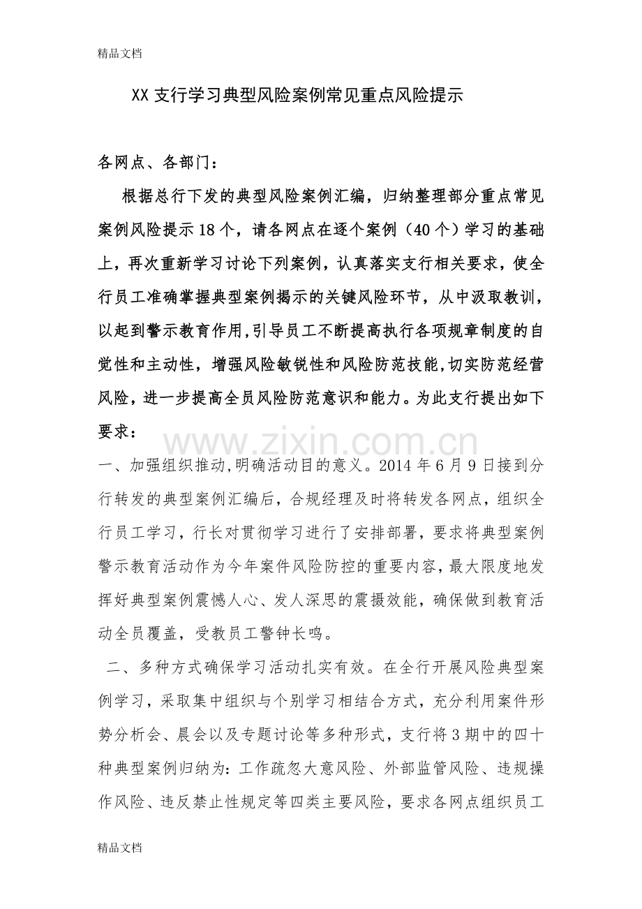 XX支行学习典型风险案例常见重点风险提示讲课教案.doc_第1页