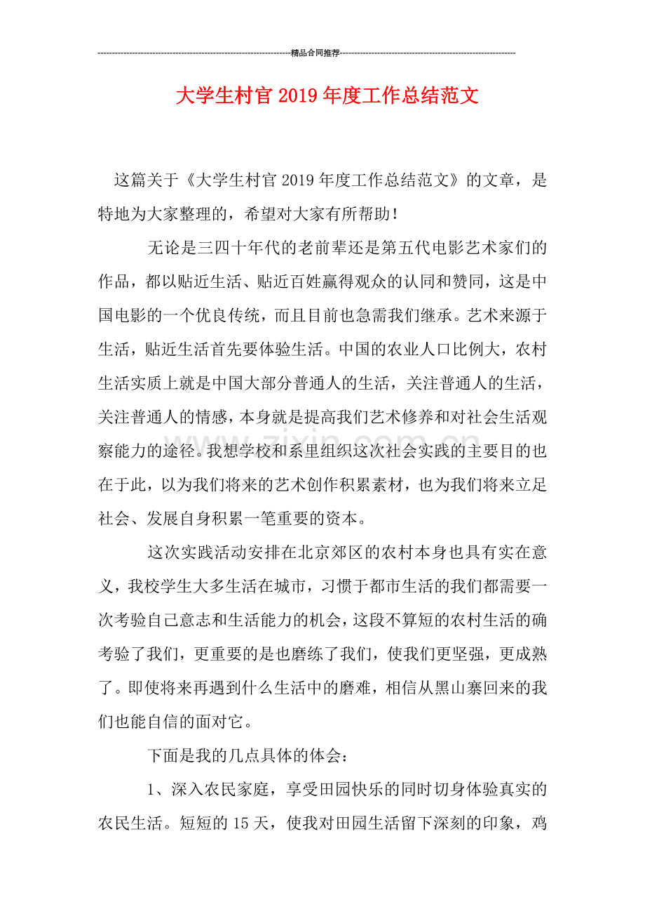 大学生村官2019年度工作总结范文.doc_第1页