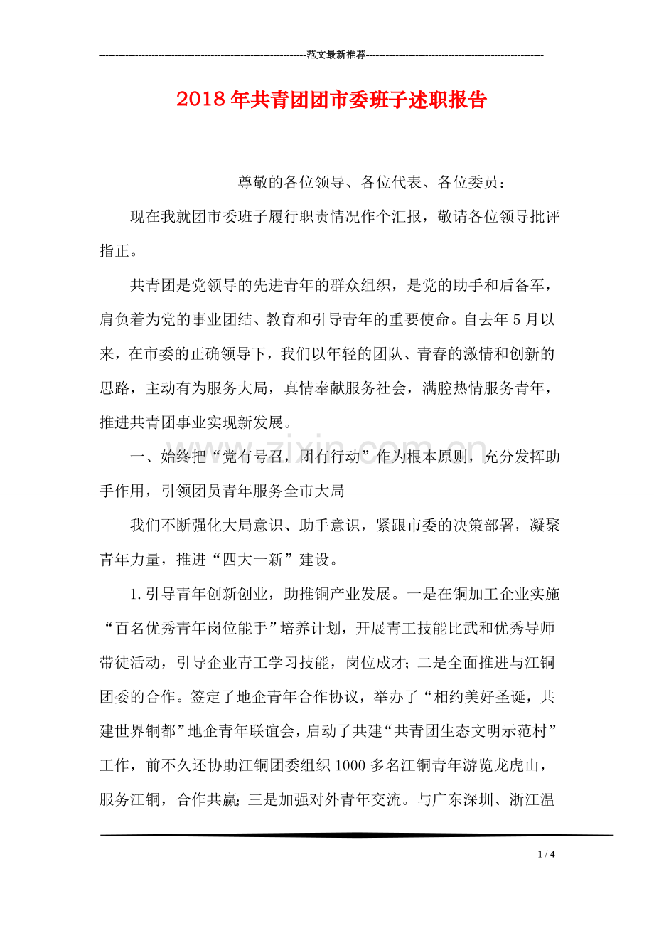 2018年共青团团市委班子述职报告.doc_第1页