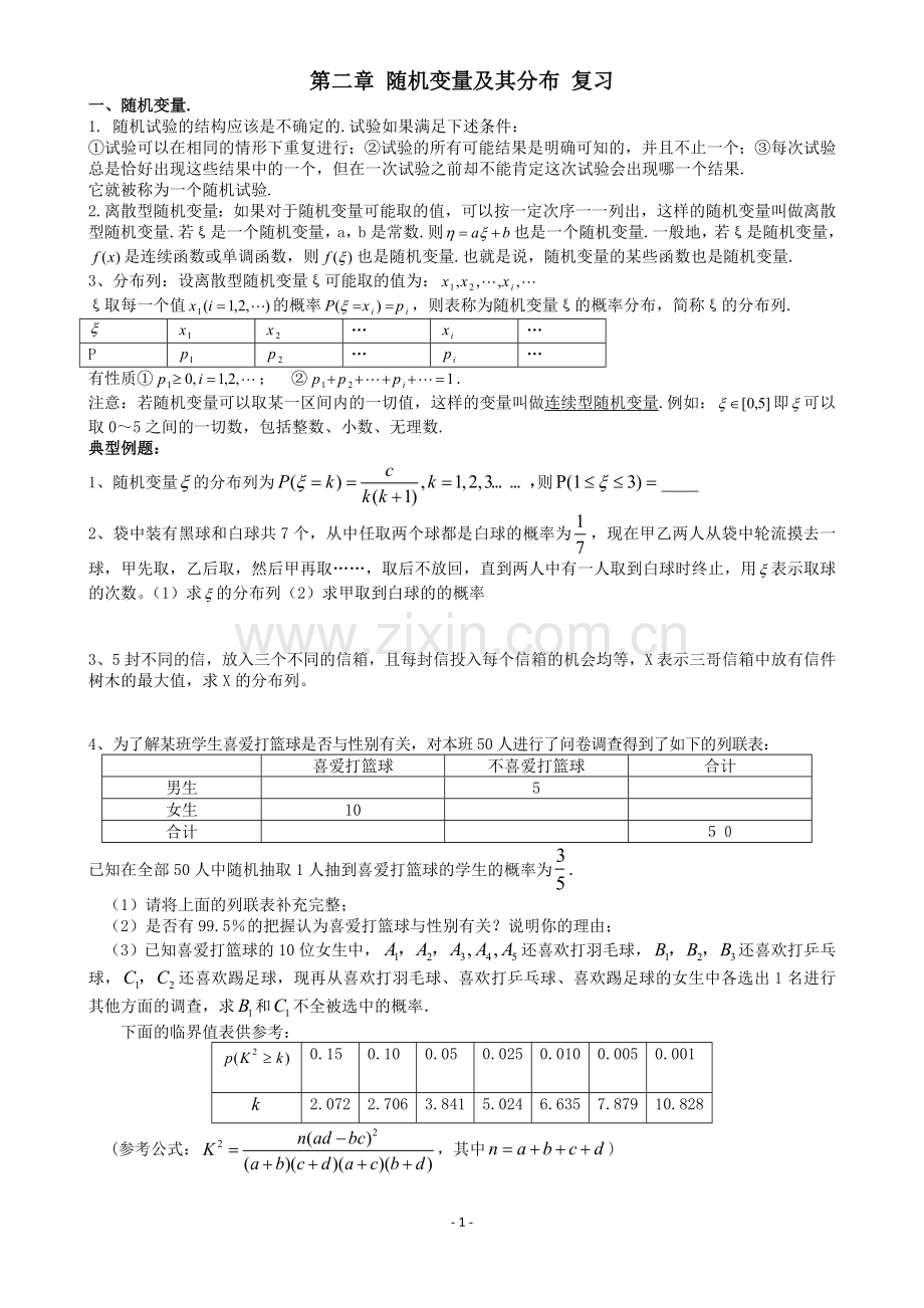 随机变量及其分布考点总结复习进程.doc_第1页