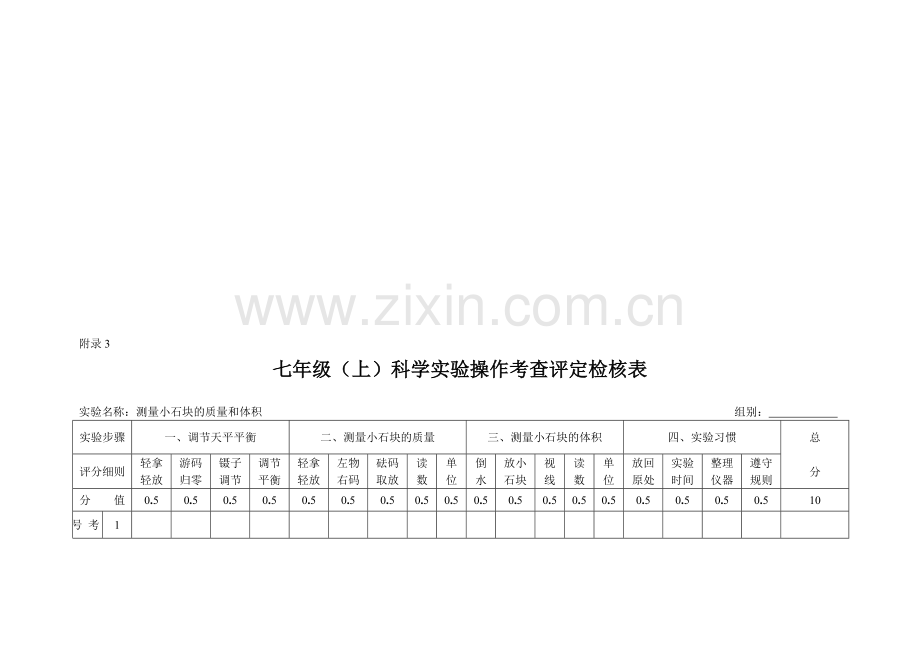 科学实验操作考查评定检核表.doc_第1页