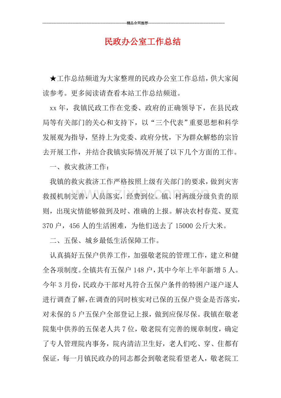 民政办公室工作总结.doc_第1页