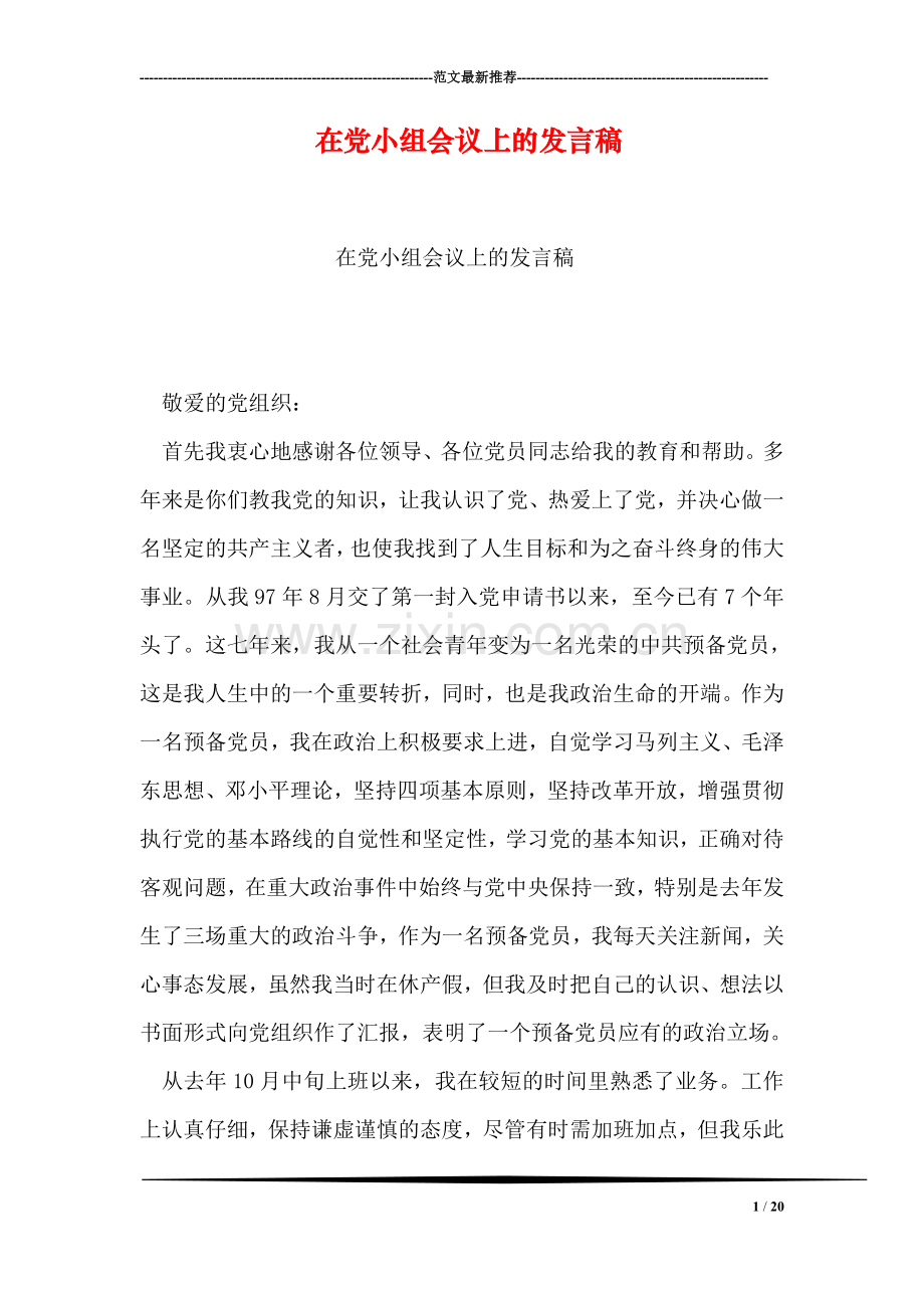 在党小组会议上的发言稿.doc_第1页