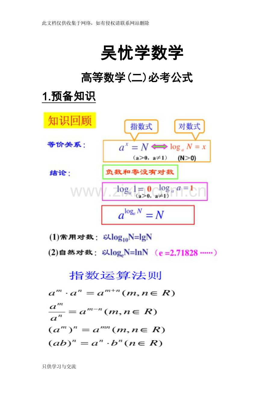 专升本高等数学(二)必考公式、必考题型与模拟试卷演示教学.docx_第1页