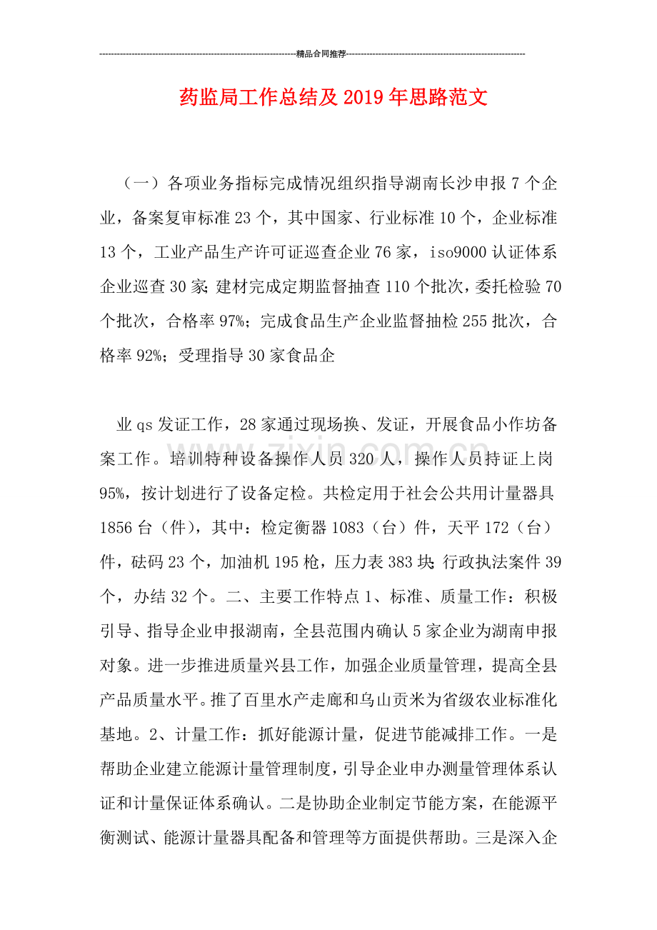 药监局工作总结及2019年思路范文.doc_第1页