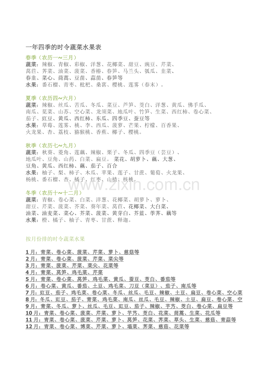 一年四季的时令蔬菜水果表.doc_第1页