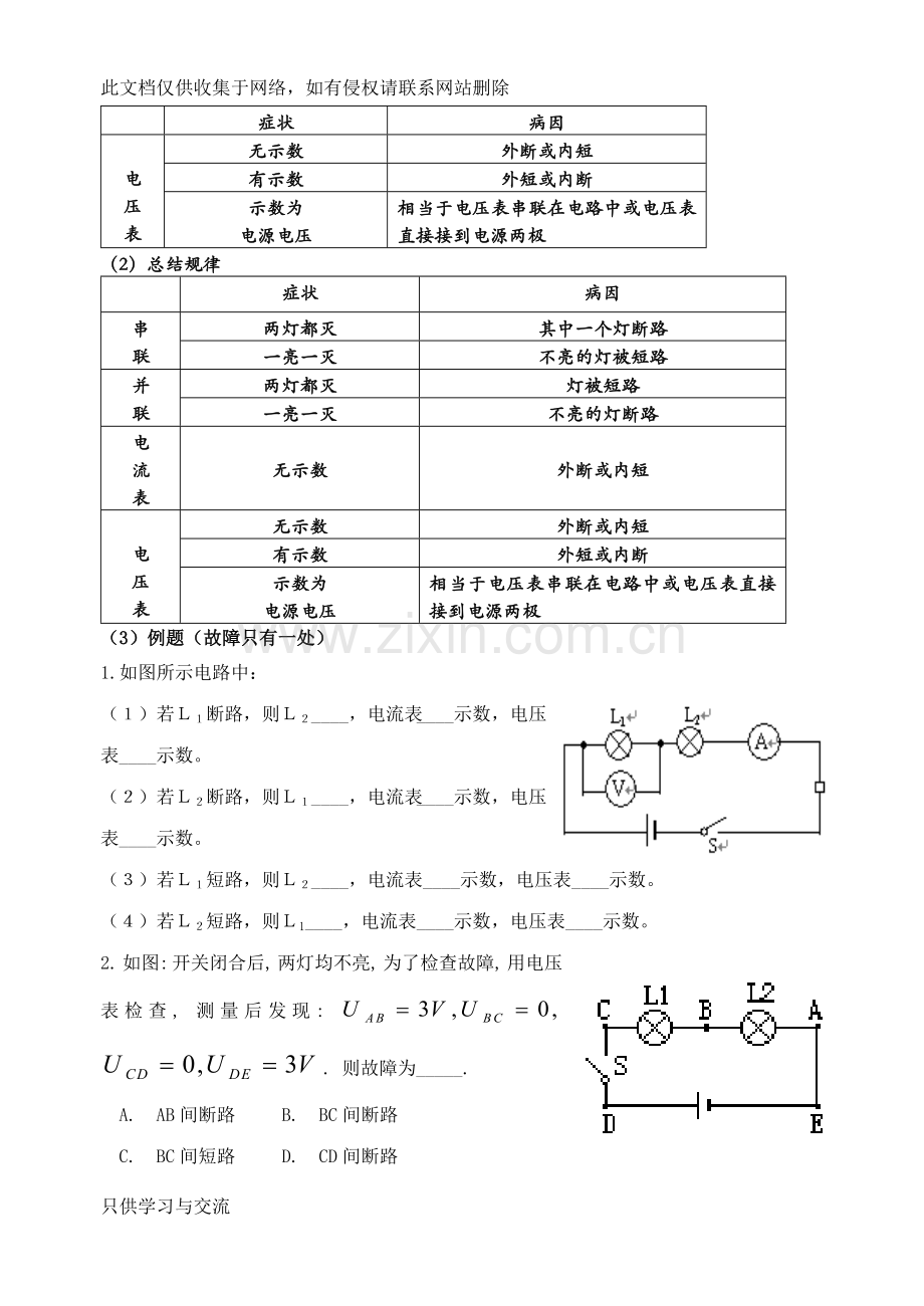 初三物理电路故障专题培训讲学.doc_第2页