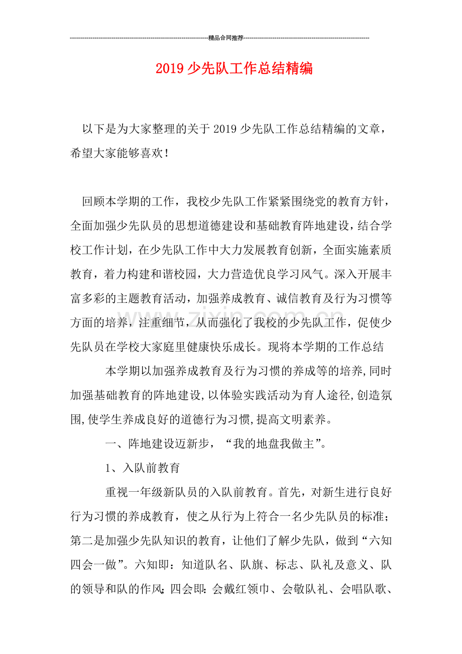 2019少先队工作总结精编.doc_第1页