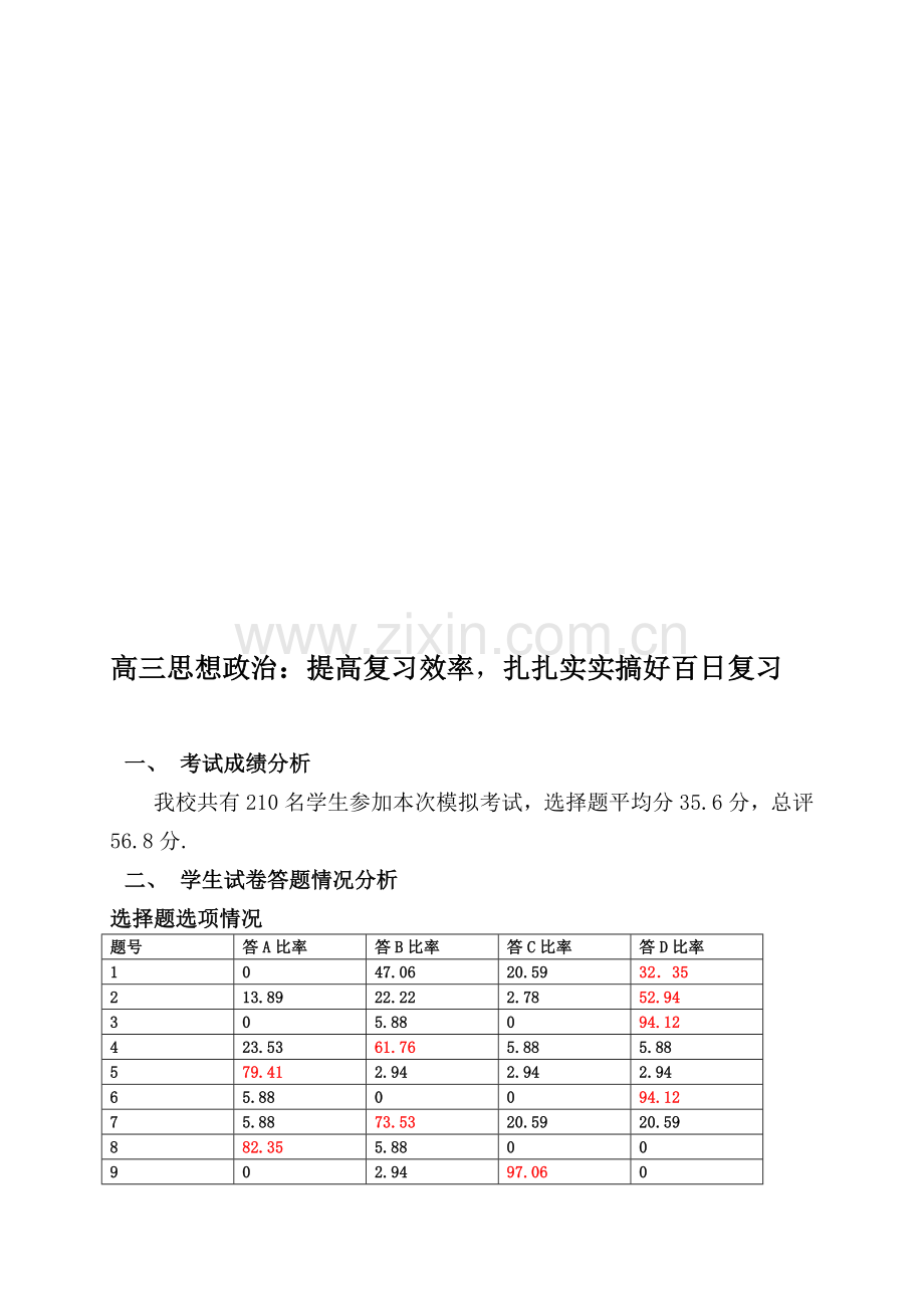 高三思想政治：提高复习效率-扎扎实实搞好百日复习.doc_第1页