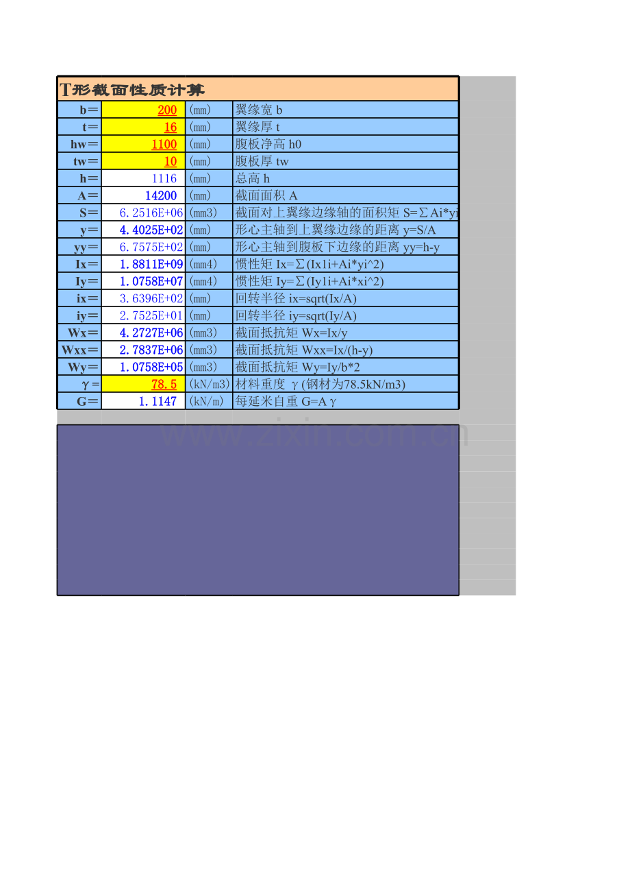 截面几何性质-T形截面教学文案.xls_第1页