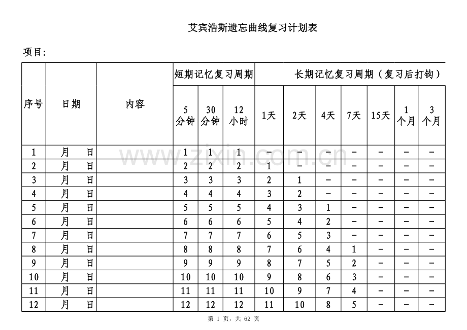 艾宾浩斯记忆表格(365天计划版)说课讲解.xlsx_第1页