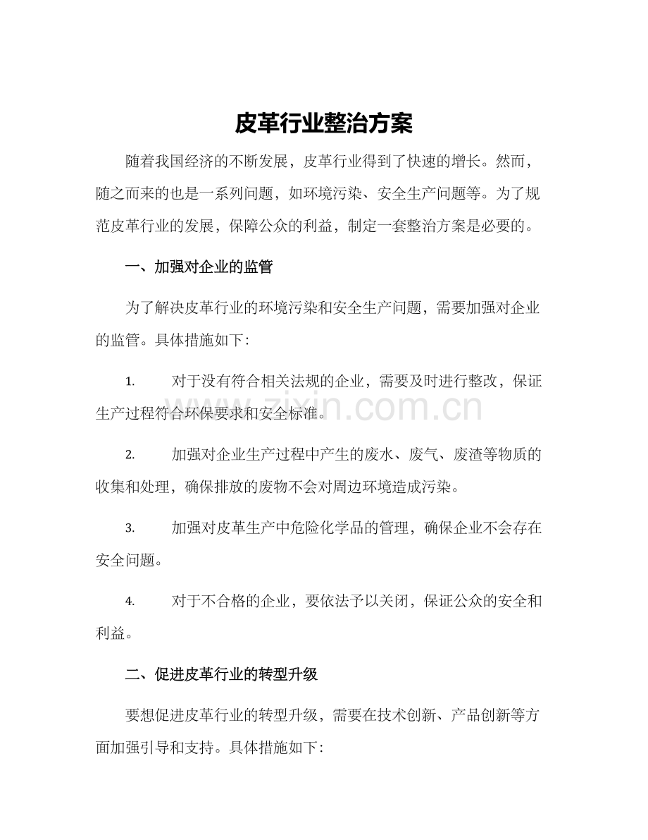 皮革行业整治方案.docx_第1页