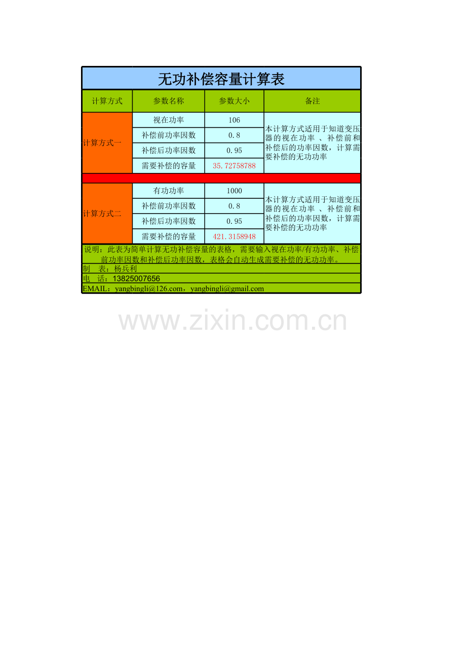 无功功率补偿计算表学习资料.xls_第1页