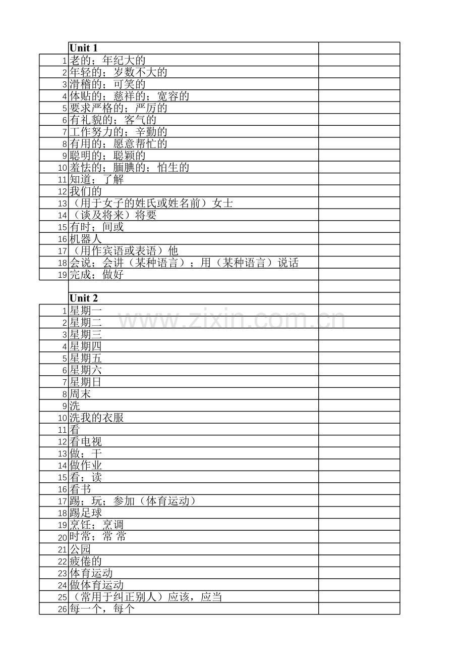 PEP五年级上册英语单词听写教学内容.xls_第1页